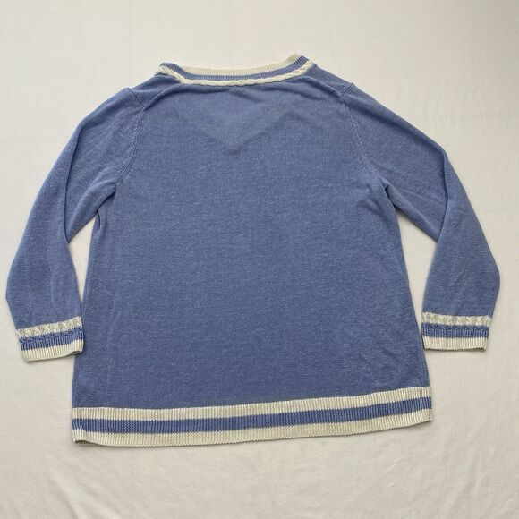 Talbots Linen Sweater Blue V Neck Knit Lightweight Academia Preppy Womens 2X - Picture 2 of 7